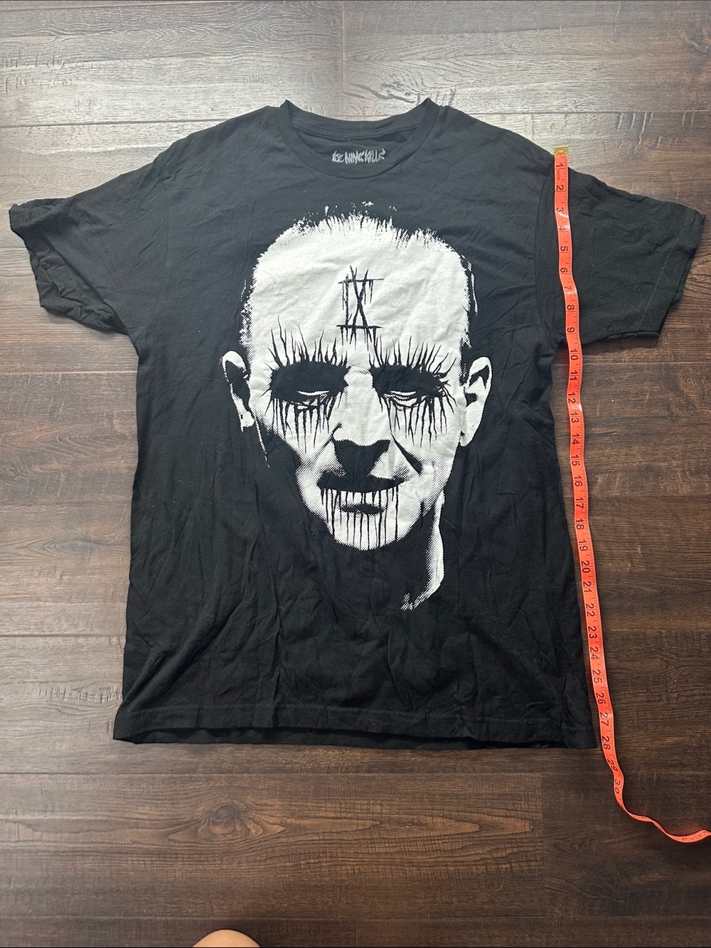 Black Graphic Men's T-Shirt with White Skull Face Print c10